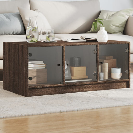 Coffee Table with Glass Doors Brown Oak 102x50x42 cm
