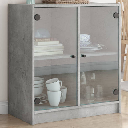 Side Cabinet with Glass Doors Concrete Grey 68x37x75.5 cm