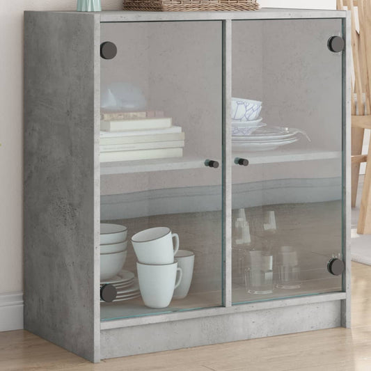 Side Cabinet with Glass Doors Concrete Grey 68x37x75.5 cm