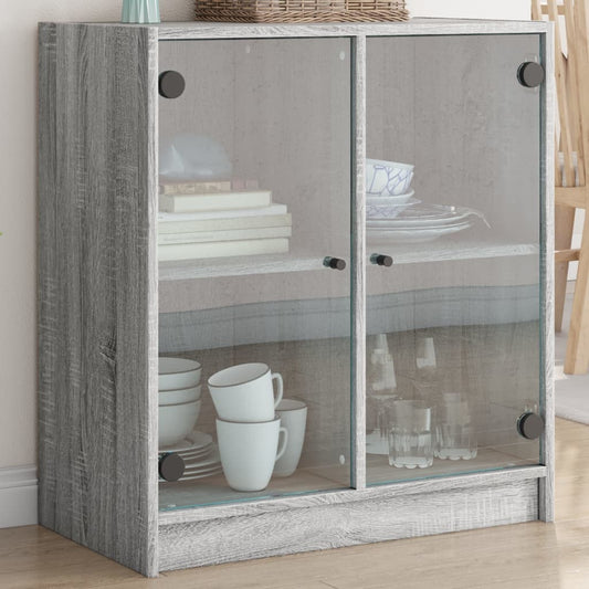 Side Cabinet with Glass Doors Grey Sonoma 68x37x75.5 cm