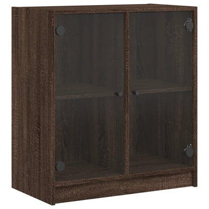 Side Cabinet with Glass Doors Brown Oak 68x37x75.5 cm