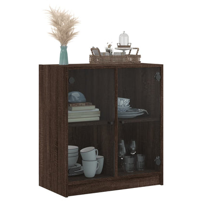 Side Cabinet with Glass Doors Brown Oak 68x37x75.5 cm