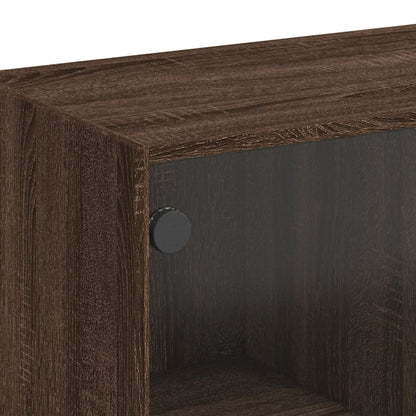 Side Cabinet with Glass Doors Brown Oak 68x37x75.5 cm