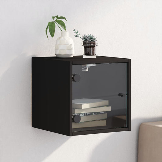 Bedside Cabinet with Glass Door Black 35x37x35 cm