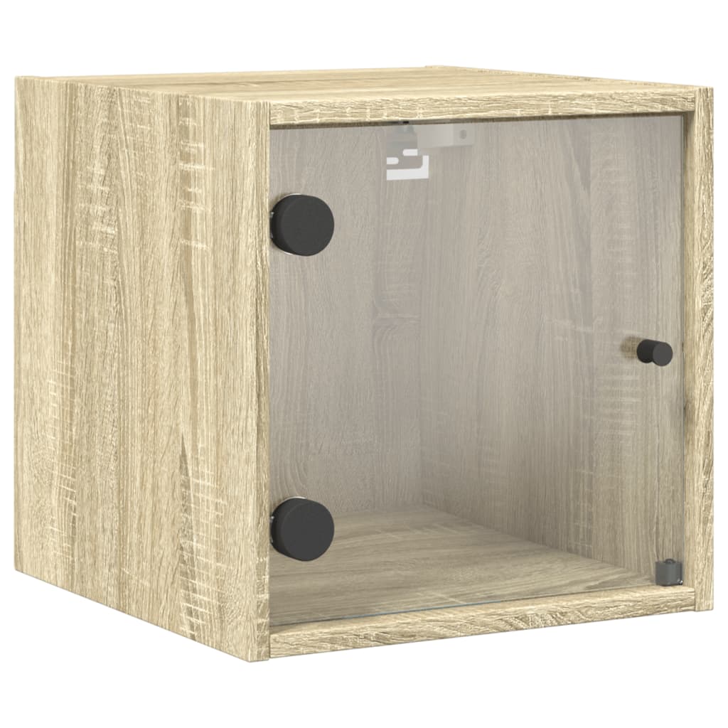 Bedside Cabinet with Glass Door Sonoma Oak 35x37x35 cm