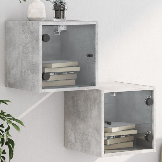 Bedside Cabinets with Glass Doors 2 pcs Concrete Grey 35x37x35 cm
