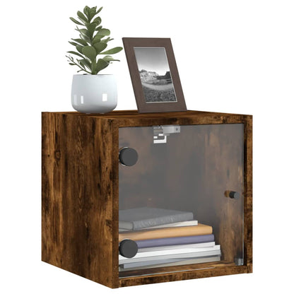 Bedside Cabinets with Glass Doors 2 pcs Smoked Oak 35x37x35 cm
