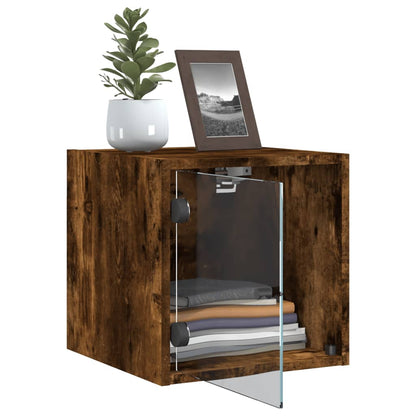 Bedside Cabinets with Glass Doors 2 pcs Smoked Oak 35x37x35 cm