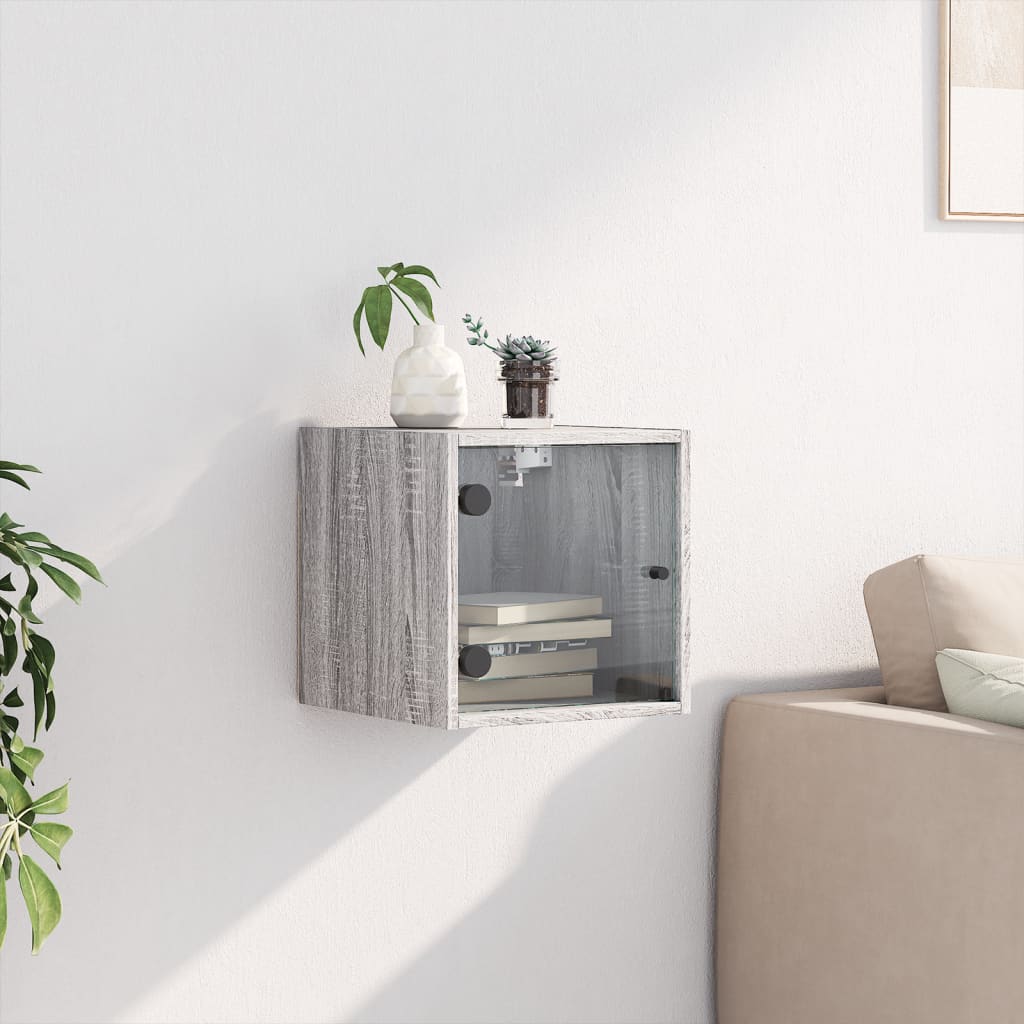 Bedside Cabinet with Glass Door Grey Sonoma 35x37x35 cm