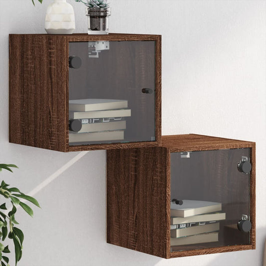 Bedside Cabinets with Glass Doors 2 pcs Brown Oak 35x37x35 cm