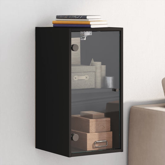 Wall Cabinet with Glass Doors Black 35x37x68.5 cm