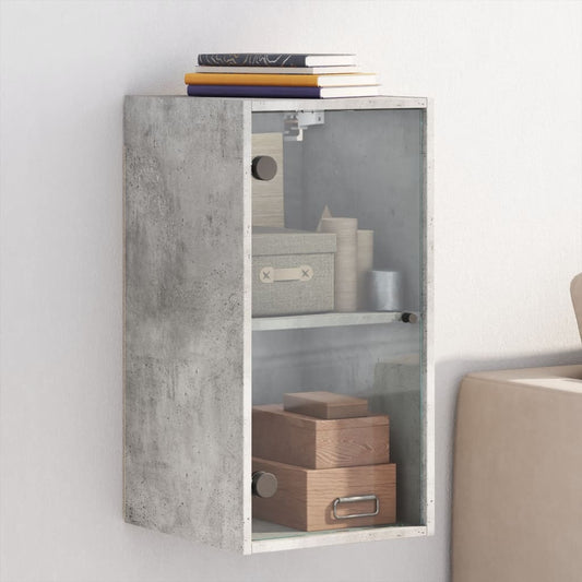 Wall Cabinet with Glass Doors Concrete Grey 35x37x68.5 cm