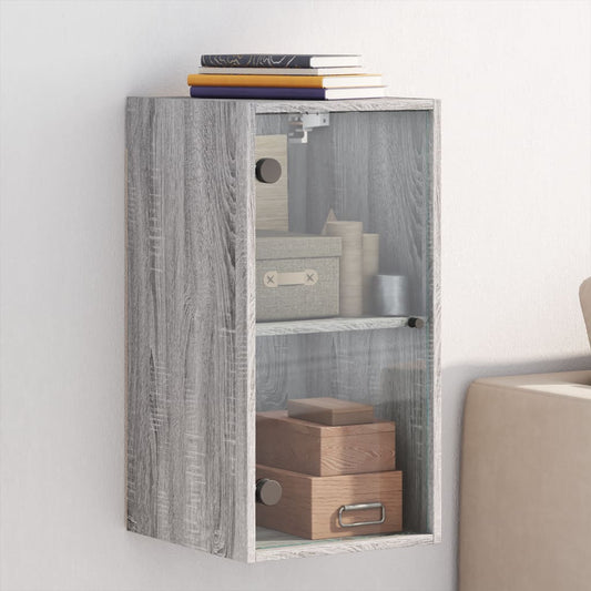 Wall Cabinet with Glass Doors Grey Sonoma 35x37x68.5 cm