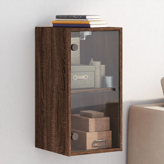 Wall Cabinet with Glass Doors Brown Oak 35x37x68.5 cm