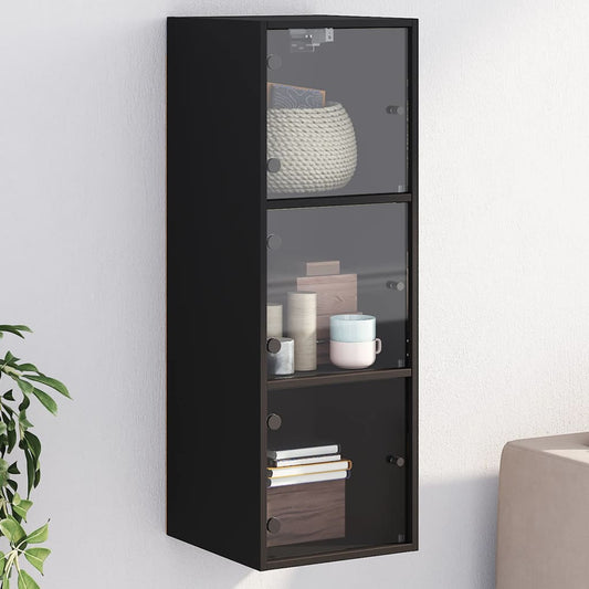 Wall Cabinet with Glass Doors Black 35x37x100 cm