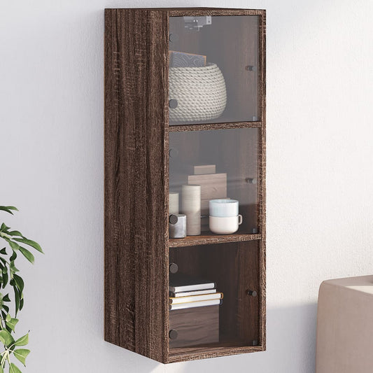 Wall Cabinet with Glass Doors Brown Oak 35x37x100 cm