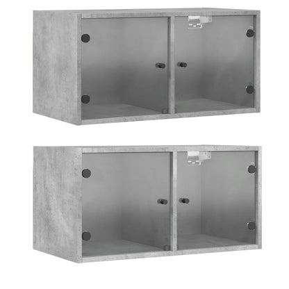 Wall Cabinets with Glass Doors 2 pcs Concrete Grey 68.5x37x35 cm