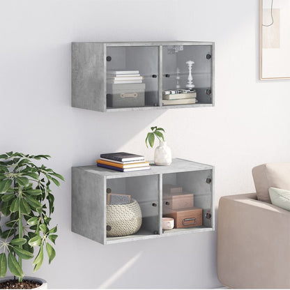 Wall Cabinets with Glass Doors 2 pcs Concrete Grey 68.5x37x35 cm