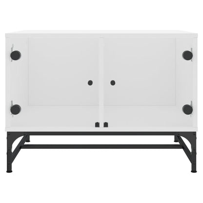 Coffee Table with Glass Doors White 68.5x50x50 cm