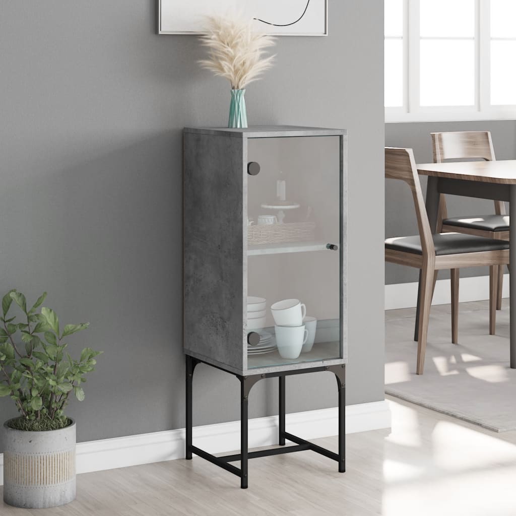 Side Cabinet with Glass Doors Concrete Grey 35x37x100 cm