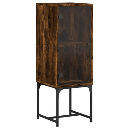 Side Cabinet with Glass Doors Smoked Oak 35x37x100 cm
