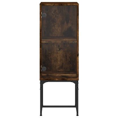 Side Cabinet with Glass Doors Smoked Oak 35x37x100 cm