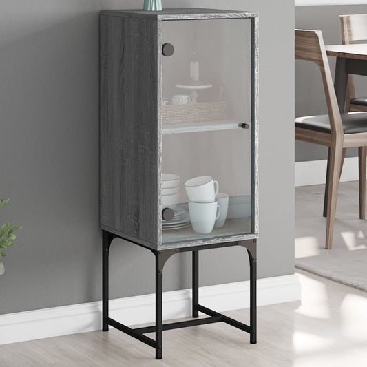 Side Cabinet with Glass Doors Grey Sonoma 35x37x100 cm