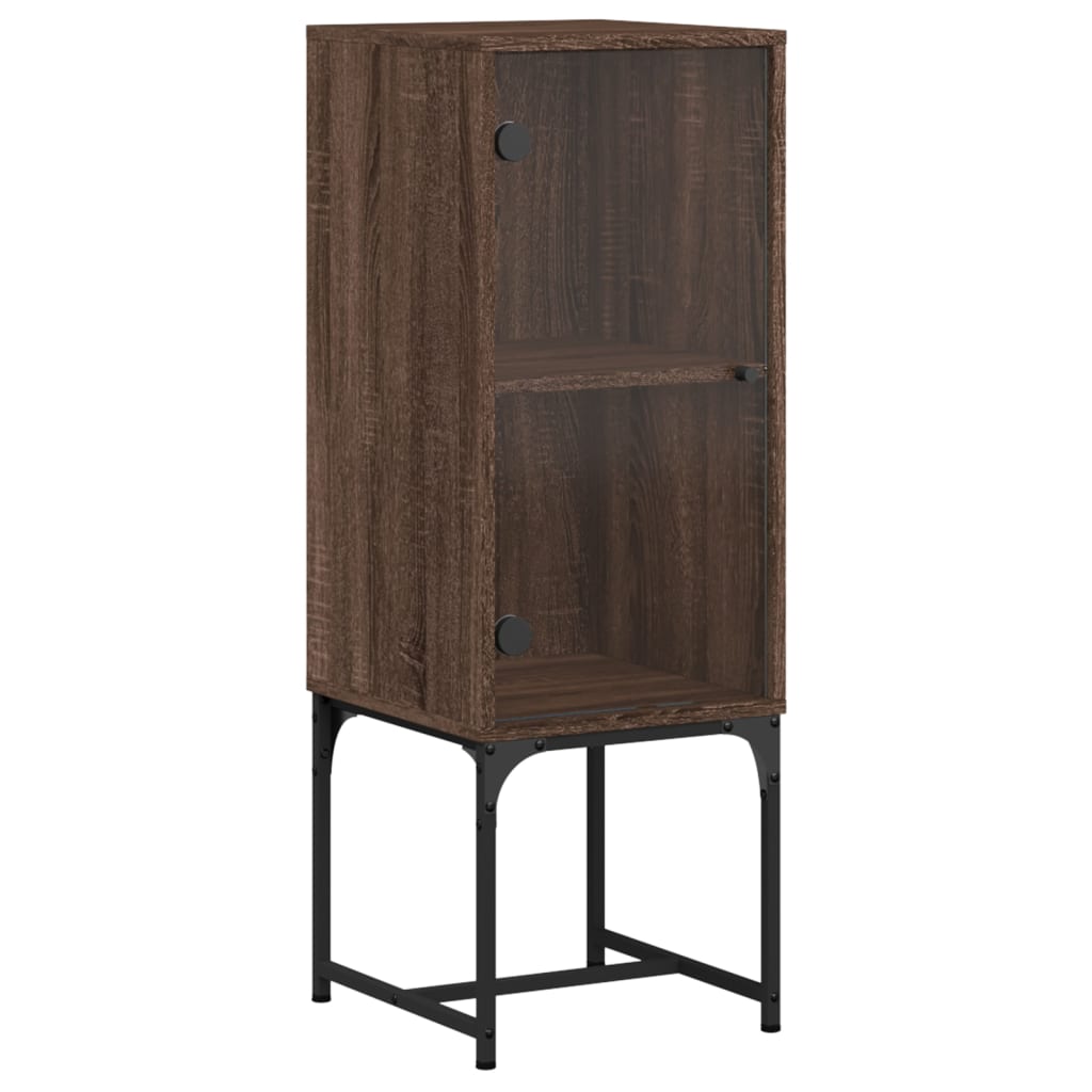 Side Cabinet with Glass Doors Brown Oak 35x37x100 cm