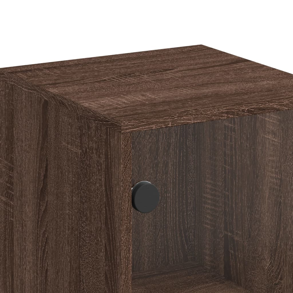Side Cabinet with Glass Doors Brown Oak 35x37x100 cm