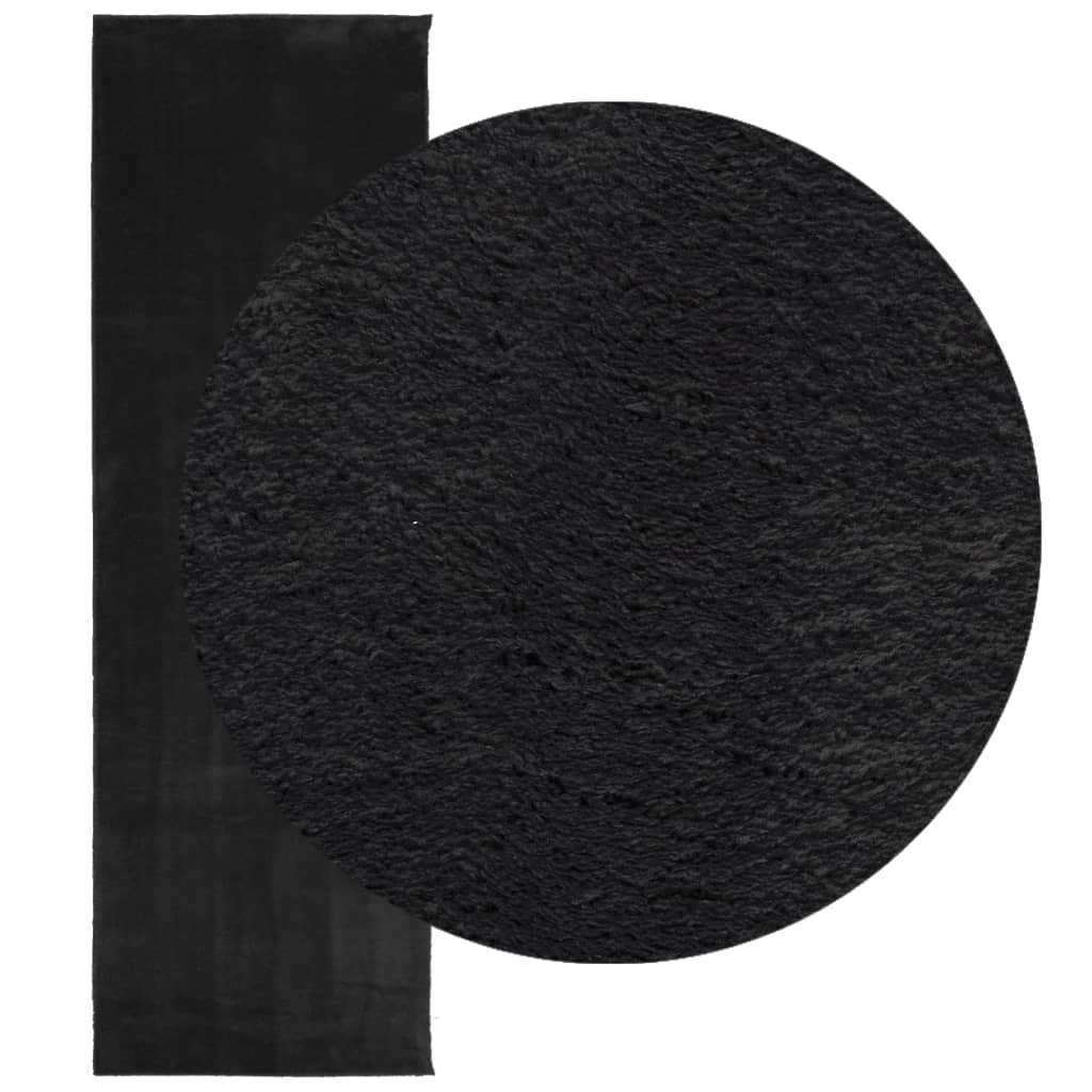 Rug HUARTE Short Pile Soft and Washable Black 80x250 cm