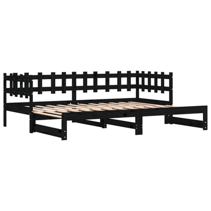 Pull-out Day Bed without Mattress Black 2x(80x200) cm Solid Wood