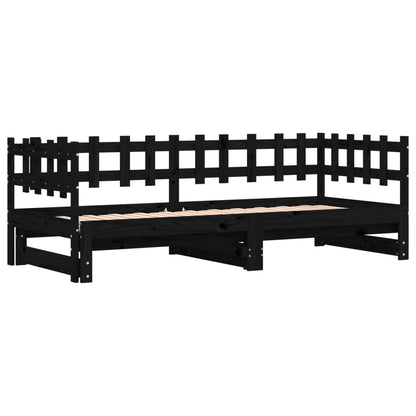 Pull-out Day Bed without Mattress Black 2x(80x200) cm Solid Wood