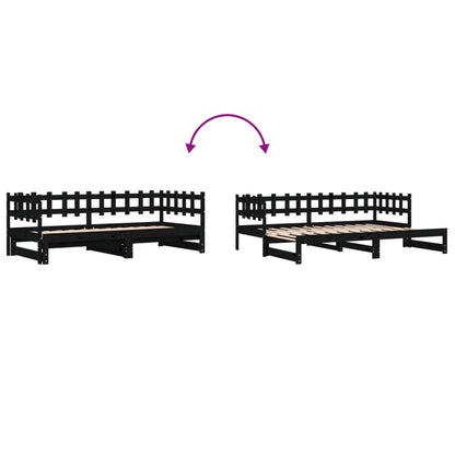 Pull-out Day Bed without Mattress Black 2x(80x200) cm Solid Wood
