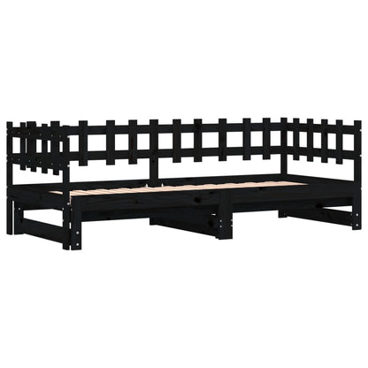 Pull-out Day Bed without Mattress Black 2x(90x190) cm Solid Wood