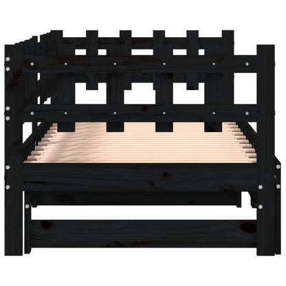 Pull-out Day Bed without Mattress Black 2x(90x190) cm Solid Wood