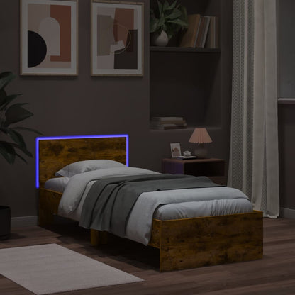 Bed Frame without Mattress with LED Lights Smoked Oak 90x200 cm