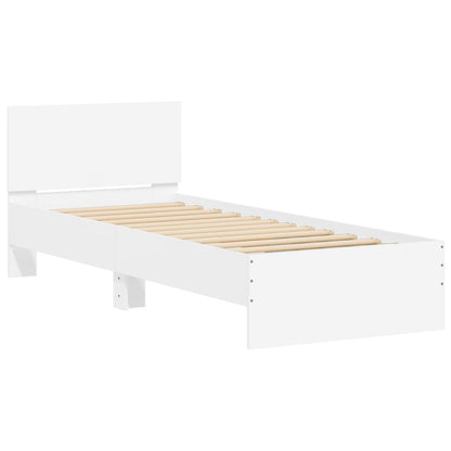 Bed Frame with Headboard and LED Lights White 90x190 cm Single