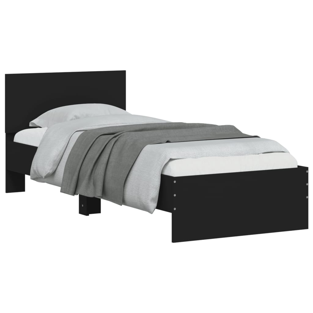 Bed Frame with Headboard and LED Lights Black 90x190 cm Single