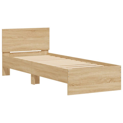 Bed Frame with Headboard and LED Lights Sonoma Oak 90x190 cm Single