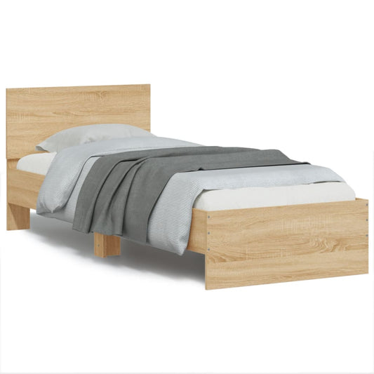 Bed Frame with Headboard and LED Lights Sonoma Oak 90x190 cm Single