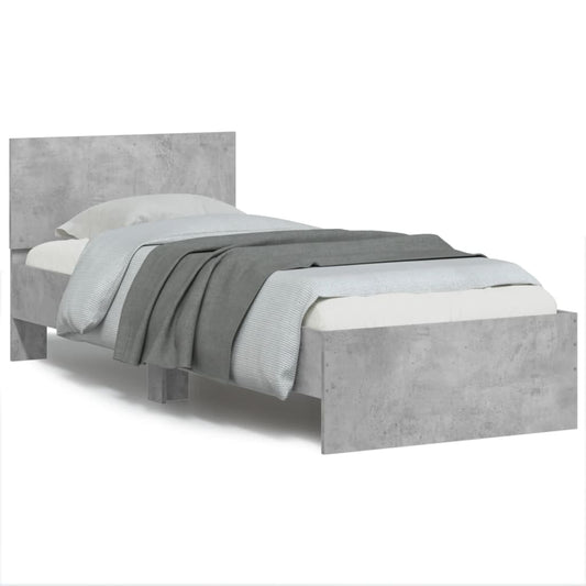 Bed Frame with Headboard and LED Lights Concrete Grey 90x190 cm Single