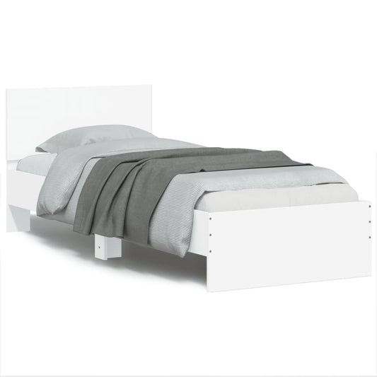 Bed Frame with Headboard and LED Lights White 75x190 cm Small Single