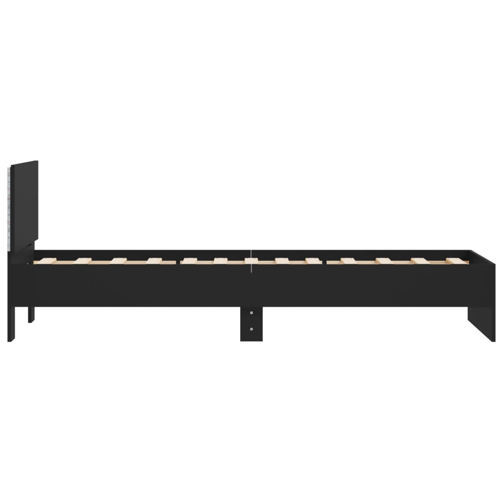 Bed Frame with Headboard and LED Lights Black 75x190 cm Small Single