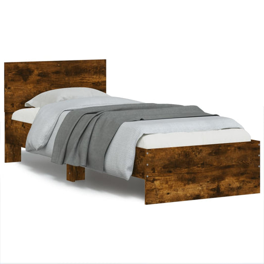 Bed Frame with Headboard and LED Lights Smoked Oak 75x190 cm Small Single
