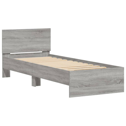 Bed Frame with Headboard and LED Lights Grey Sonoma 75x190 cm Small Single