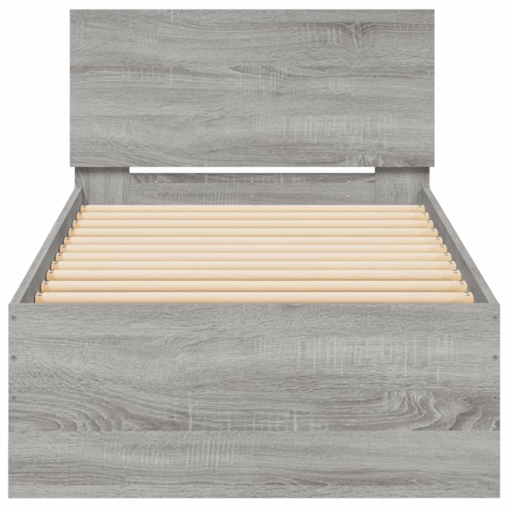 Bed Frame with Headboard and LED Lights Grey Sonoma 75x190 cm Small Single
