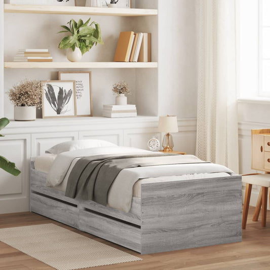 Bed Frame with Drawers Grey Sonoma 75x190 cm Small Single