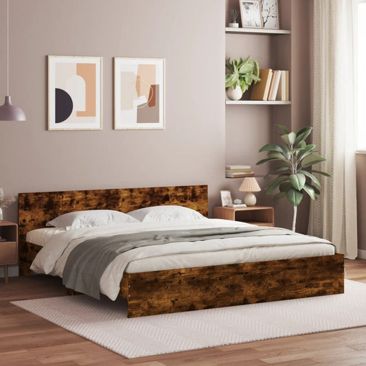 Bed Frame with Headboard Smoked Oak 180x200 cm Super King Size