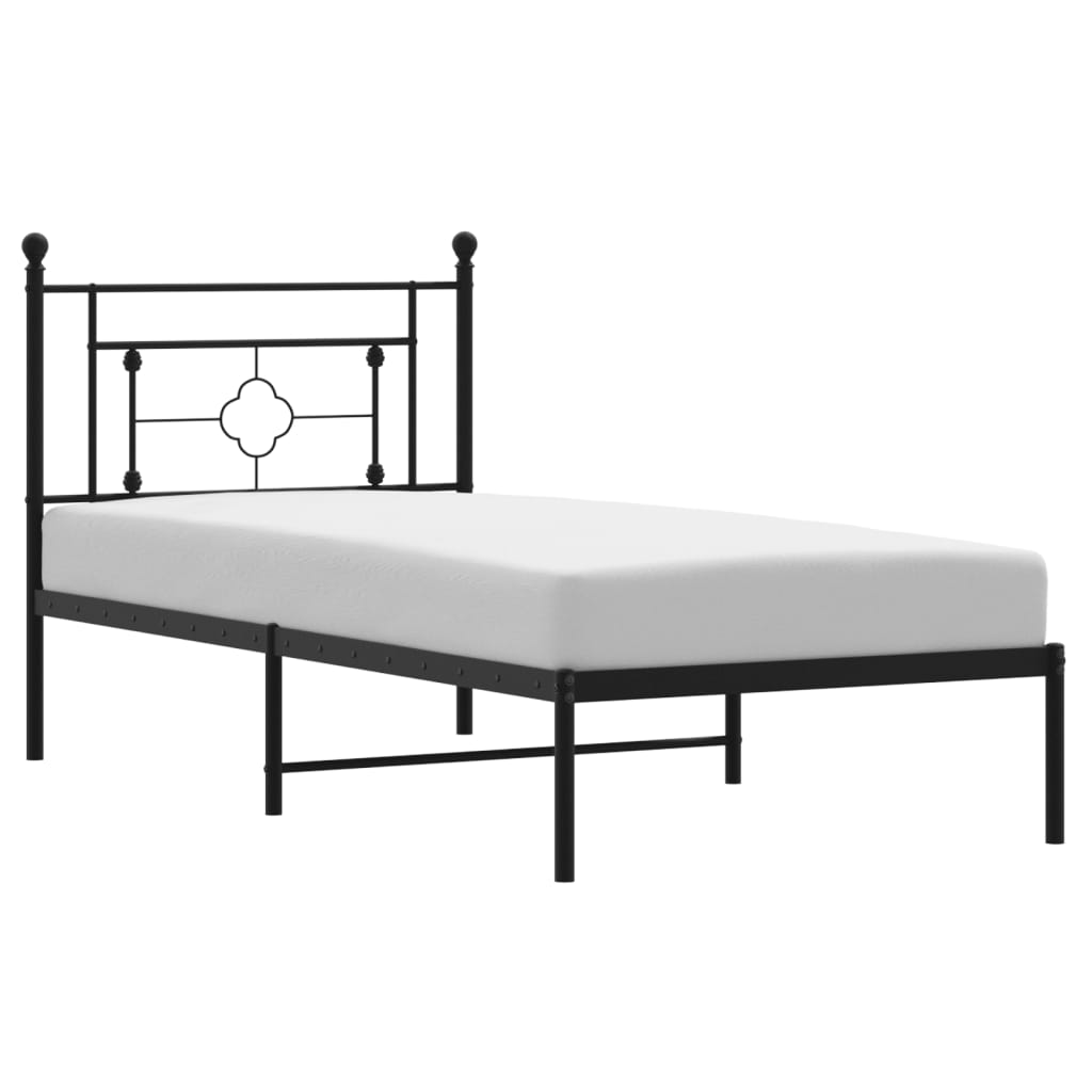 Metal Bed Frame without Mattress with Headboard Black 100x190cm