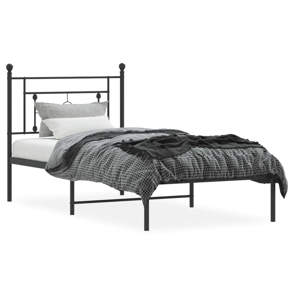 Metal Bed Frame without Mattress with Headboard Black 100x190cm